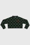 YANYAN KNITS Fall/Winter 2025: Wool plaid cropped sweater/mid-length skirt set YYK-YYW25-2021-GW (Sweater)